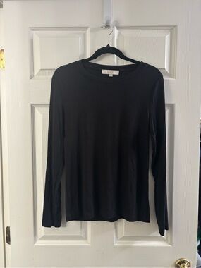 LOFT Black Crewneck Long Sleeve Top